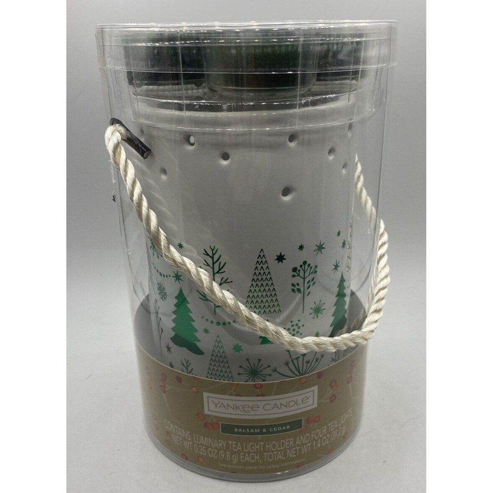 Yankee Candle Luminary Tea Light Holder With 4 Balsam & Cedar Tea Lights 2019